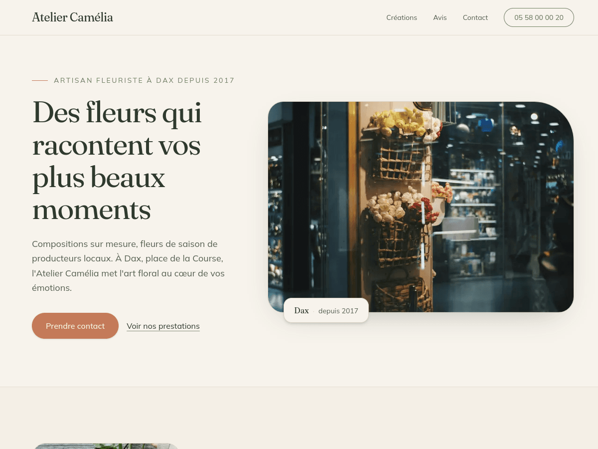 Capture du site démo Atelier Camélia — Fleuriste