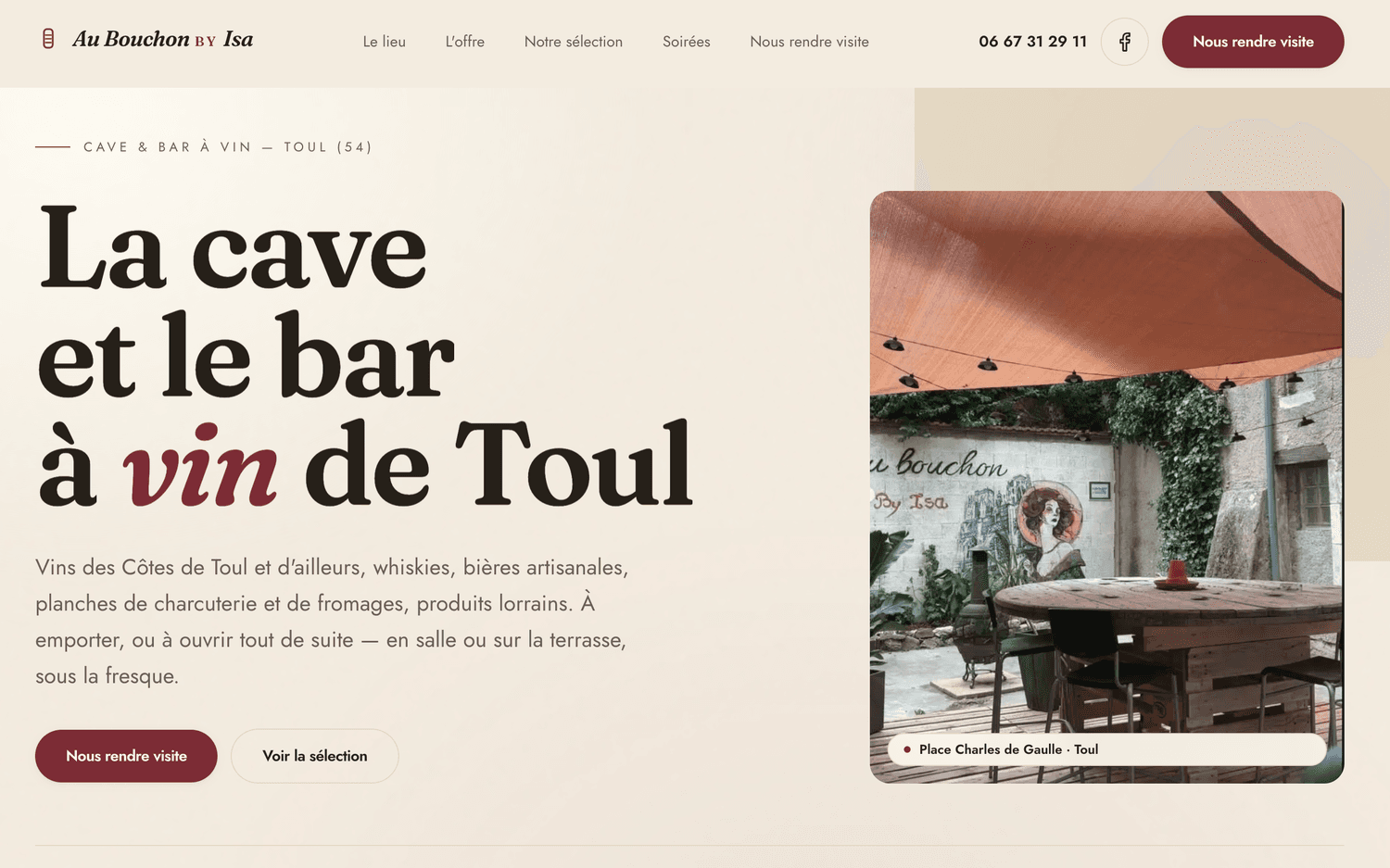 Capture du site démo Au Bouchon by Isa — Cave & bar à vin — Toul (54)
